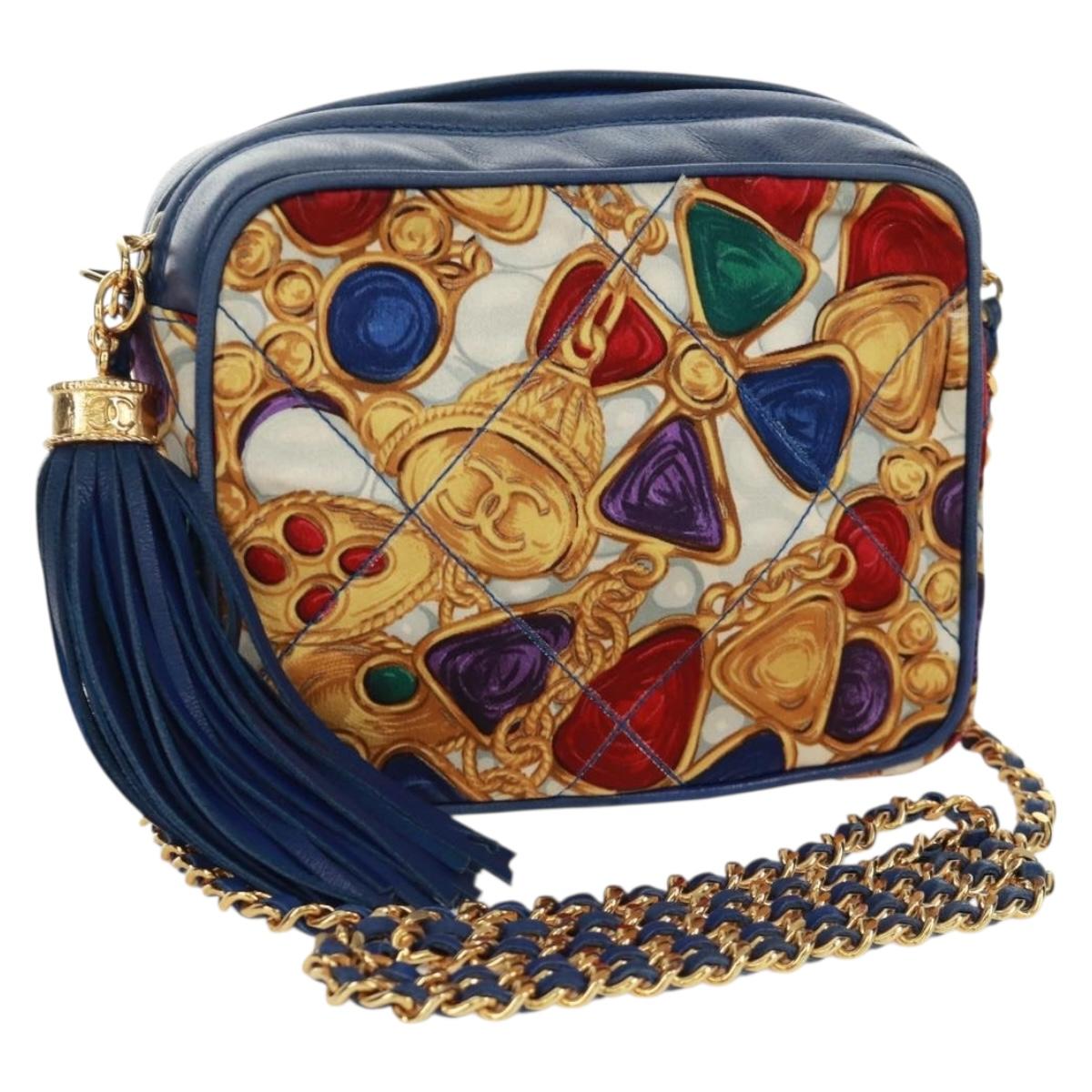 CHANEL Matelasse Chain Shoulder Bag Silk Multicolor Gold CC Auth 172070SAV