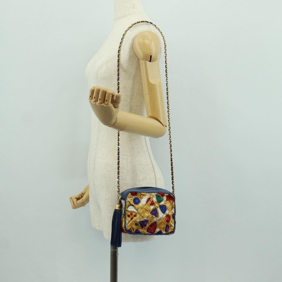 CHANEL Matelasse Chain Shoulder Bag Silk Multicolor Gold CC Auth 172070SAV