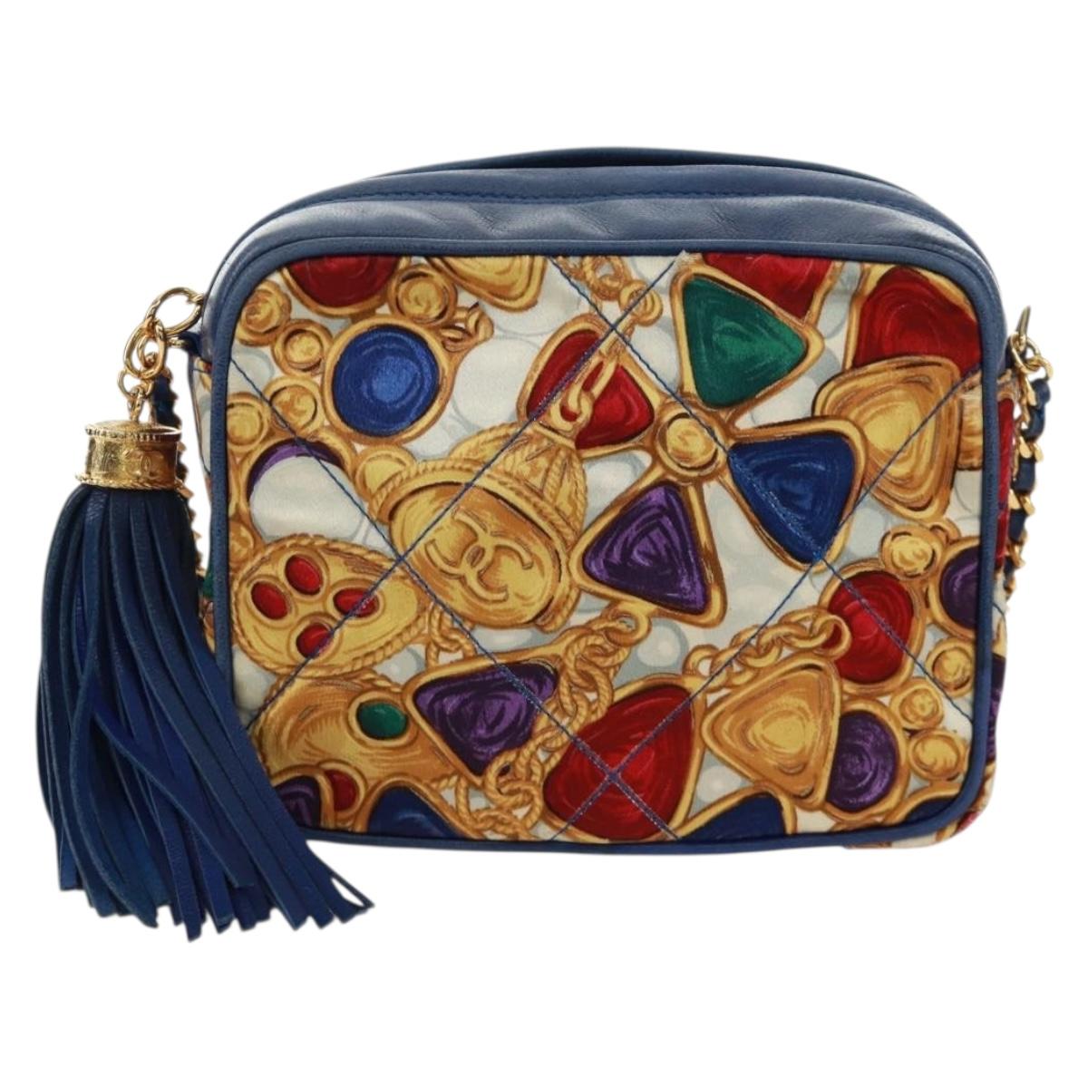CHANEL Matelasse Chain Shoulder Bag Silk Multicolor Gold CC Auth 172070SAV