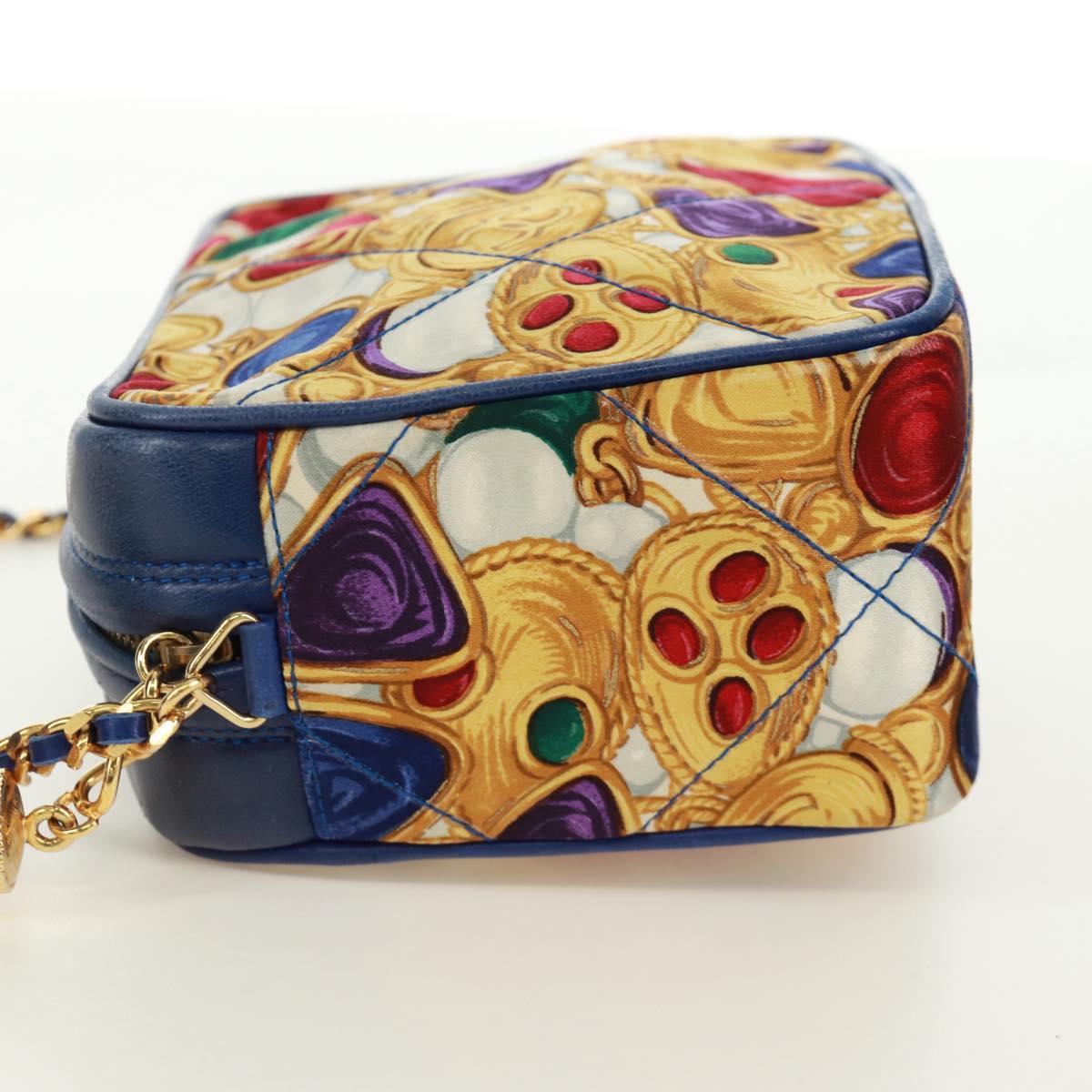 CHANEL Matelasse Chain Shoulder Bag Silk Multicolor Gold CC Auth 172070SAV