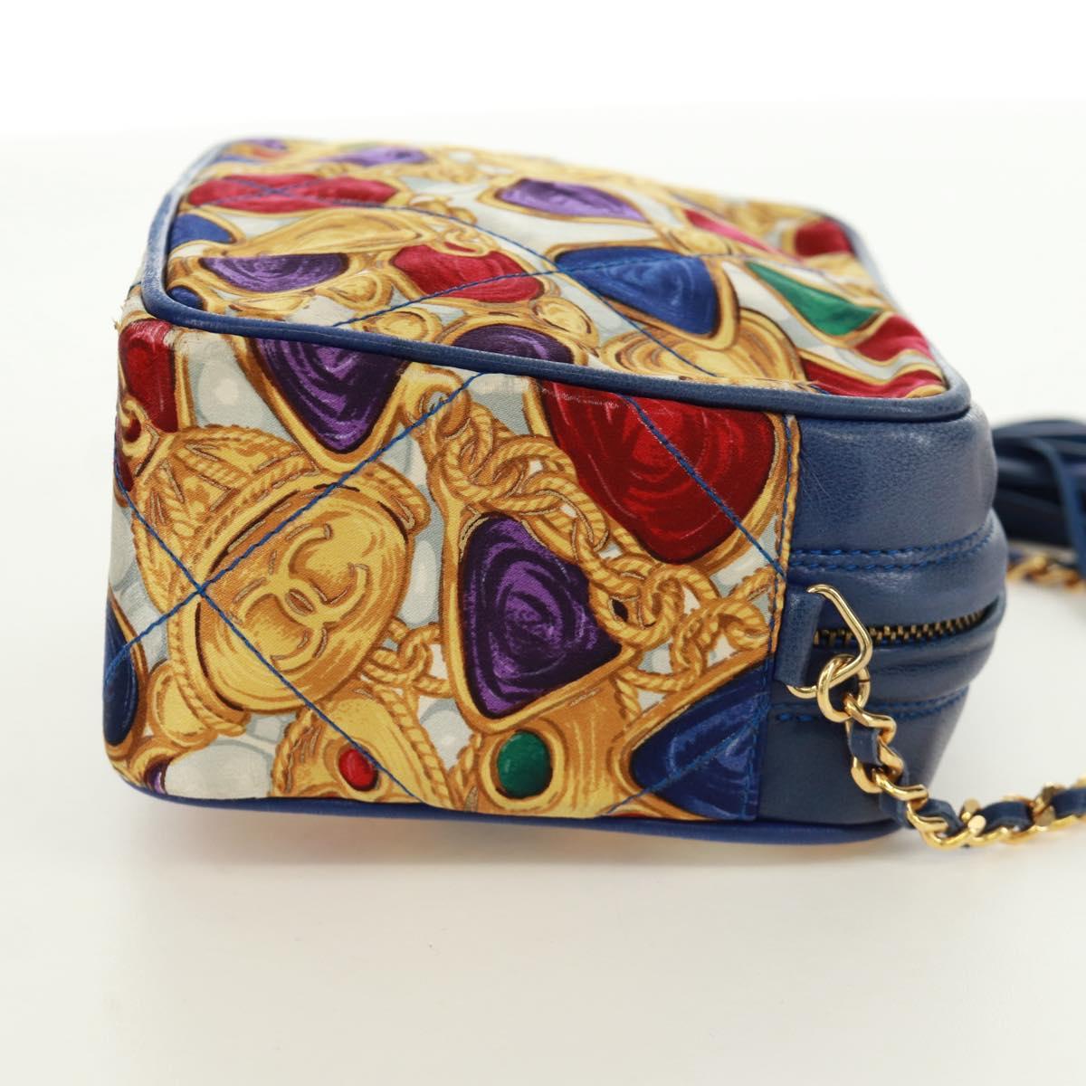 CHANEL Matelasse Chain Shoulder Bag Silk Multicolor Gold CC Auth 172070SAV