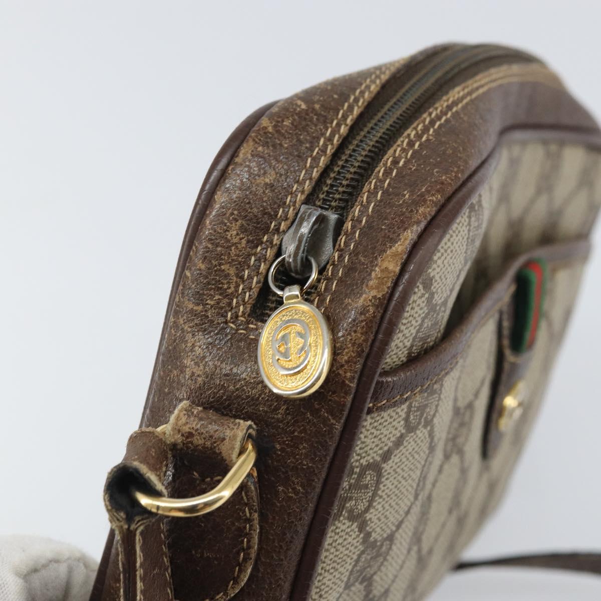 GUCCI GG Supreme Web Sherry Line Bag PVC Beige Gold 116 02 089 Auth 172071