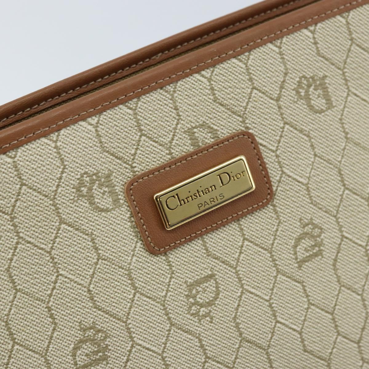 Christian Dior Honeycomb Canvas Clutch Bag PVC Beige Gold Auth 172084
