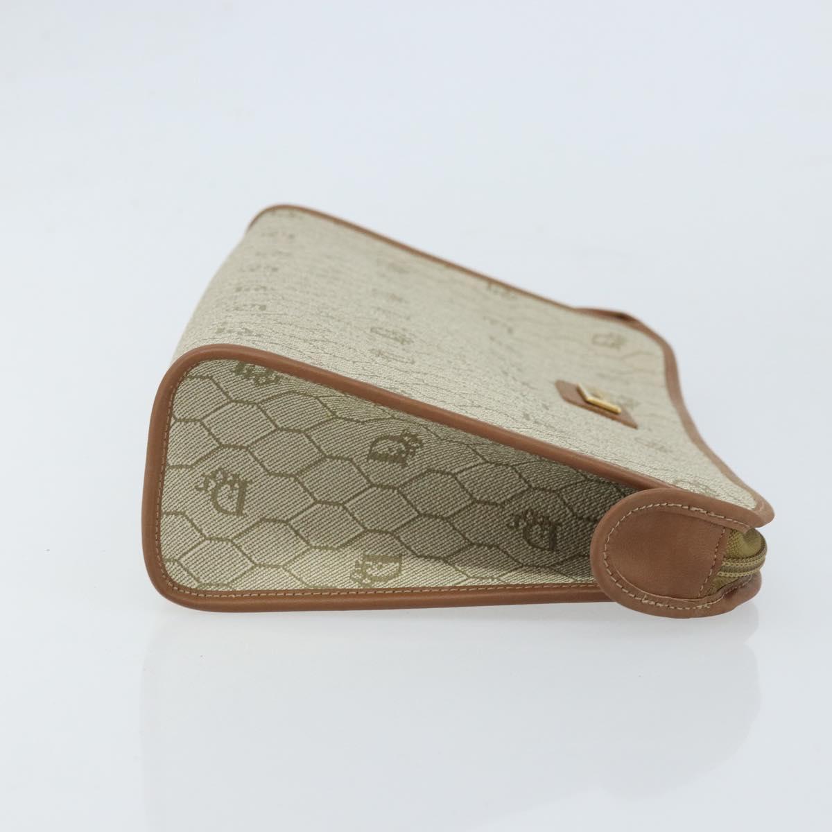 Christian Dior Honeycomb Canvas Clutch Bag PVC Beige Gold Auth 172084