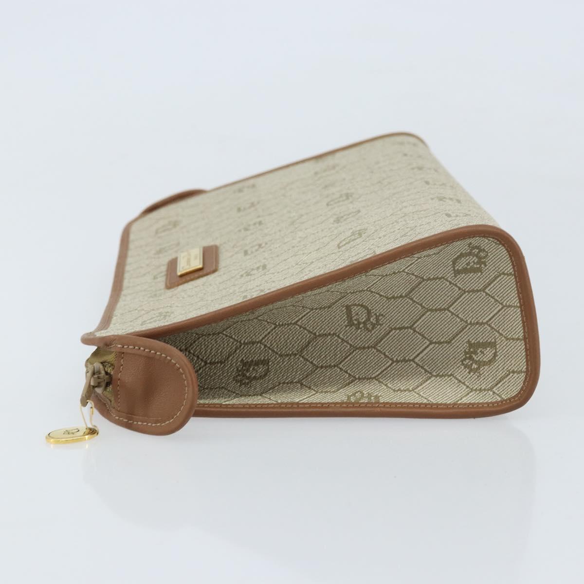 Christian Dior Honeycomb Canvas Clutch Bag PVC Beige Gold Auth 172084