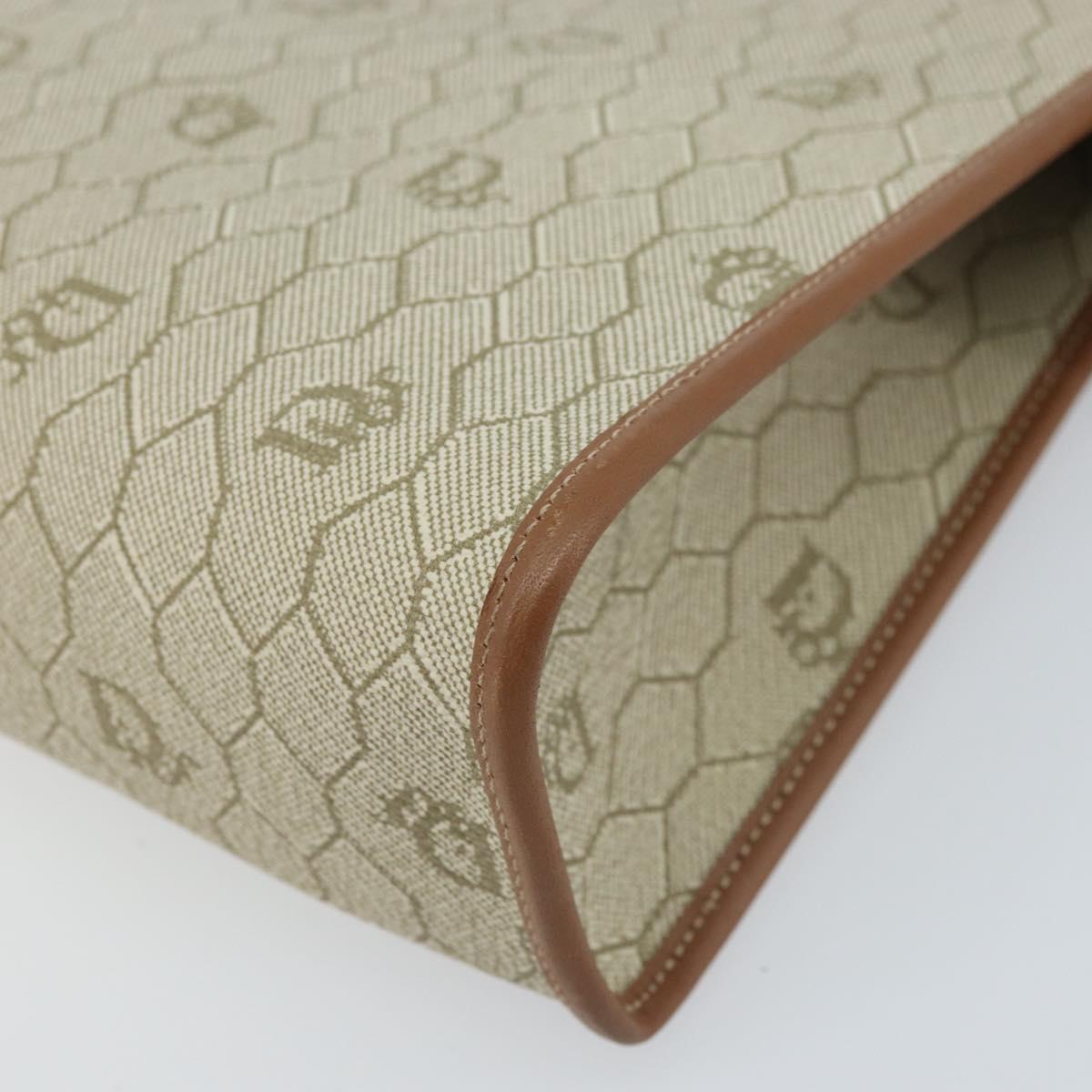 Christian Dior Honeycomb Canvas Clutch Bag PVC Beige Gold Auth 172084