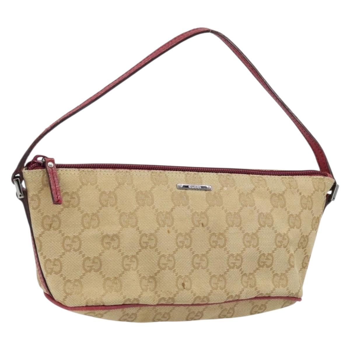 GUCCI GG Canvas Hand Bag Beige Silver 07198 Auth 172088
