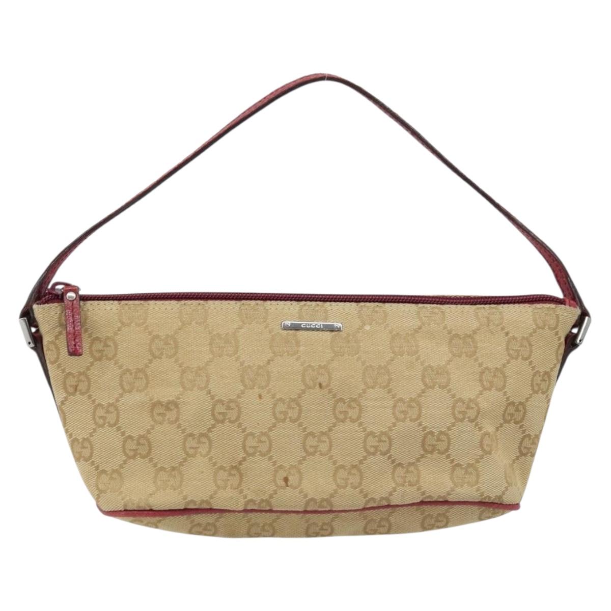 GUCCI GG Canvas Hand Bag Beige Silver 07198 Auth 172088