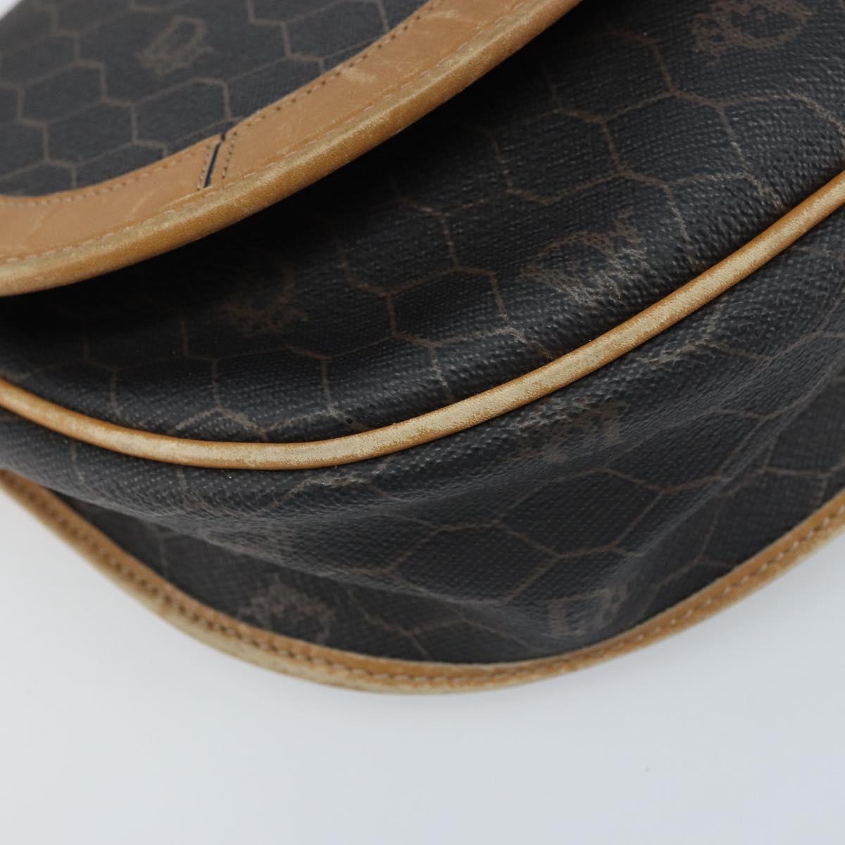Christian Dior Honeycomb Canvas Shoulder Bag PVC Black Gold Auth 172089