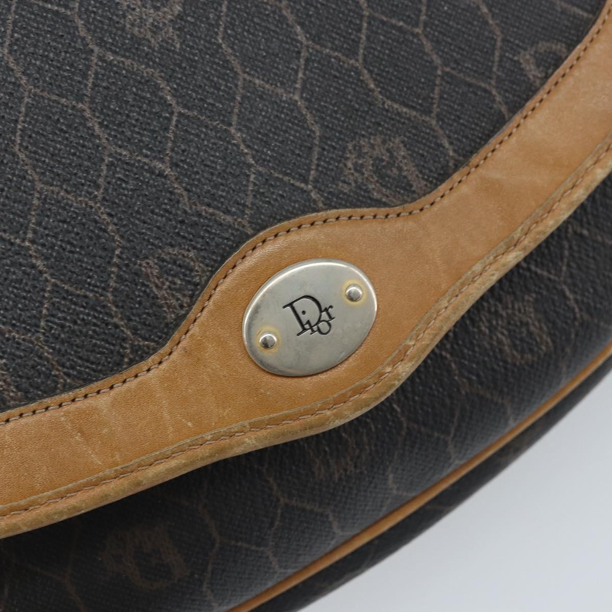 Christian Dior Honeycomb Canvas Shoulder Bag PVC Black Gold Auth 172089
