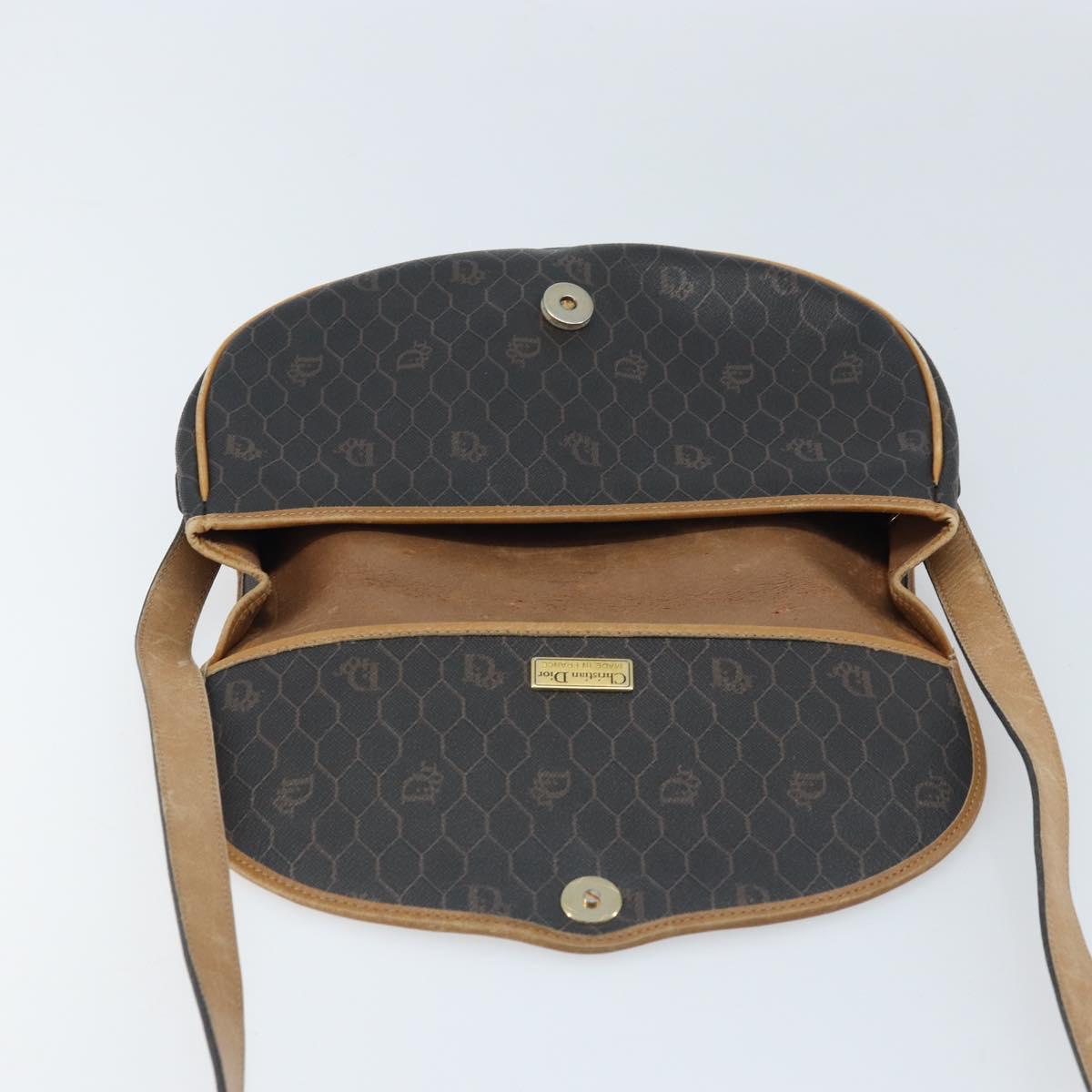 Christian Dior Honeycomb Canvas Shoulder Bag PVC Black Gold Auth 172089