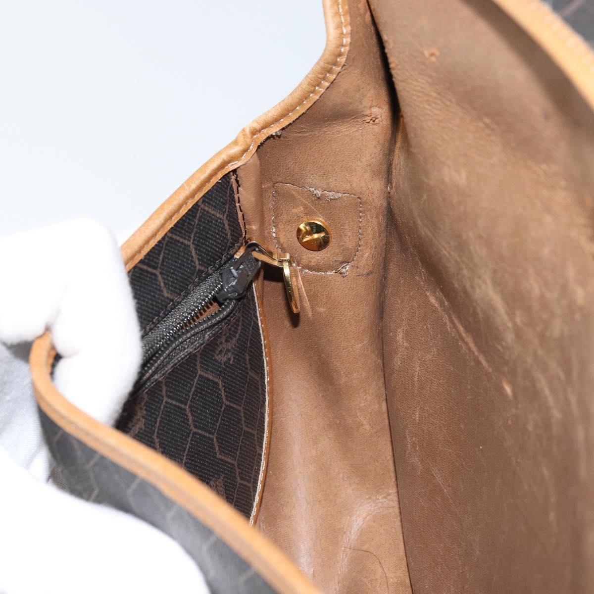 Christian Dior Honeycomb Canvas Shoulder Bag PVC Black Gold Auth 172089