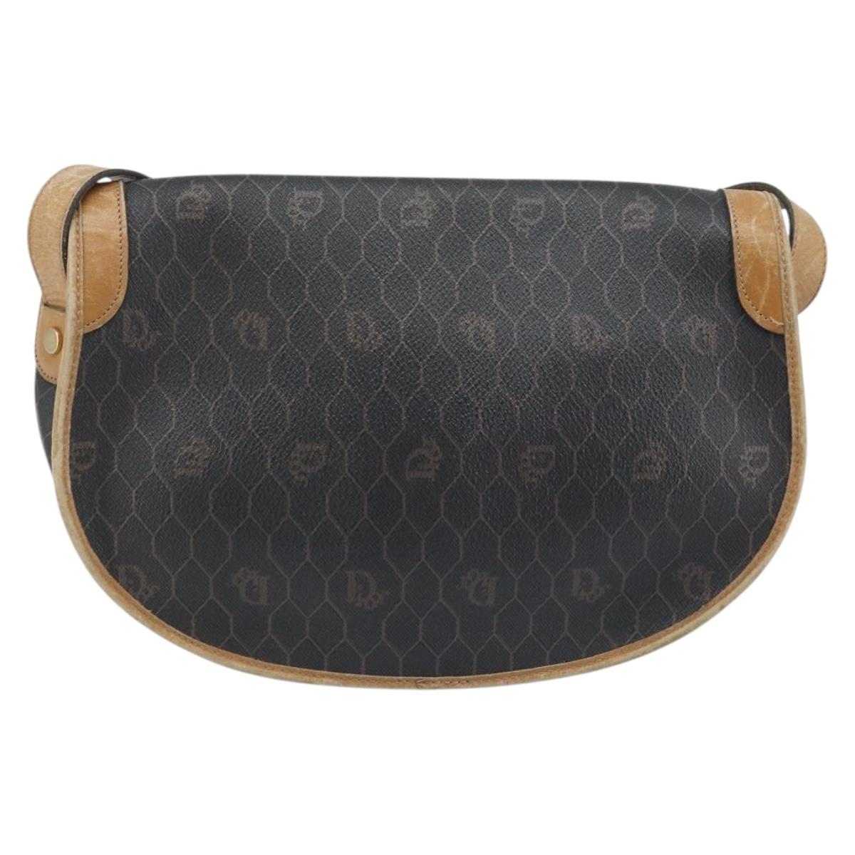 Christian Dior Honeycomb Canvas Shoulder Bag PVC Black Gold Auth 172089