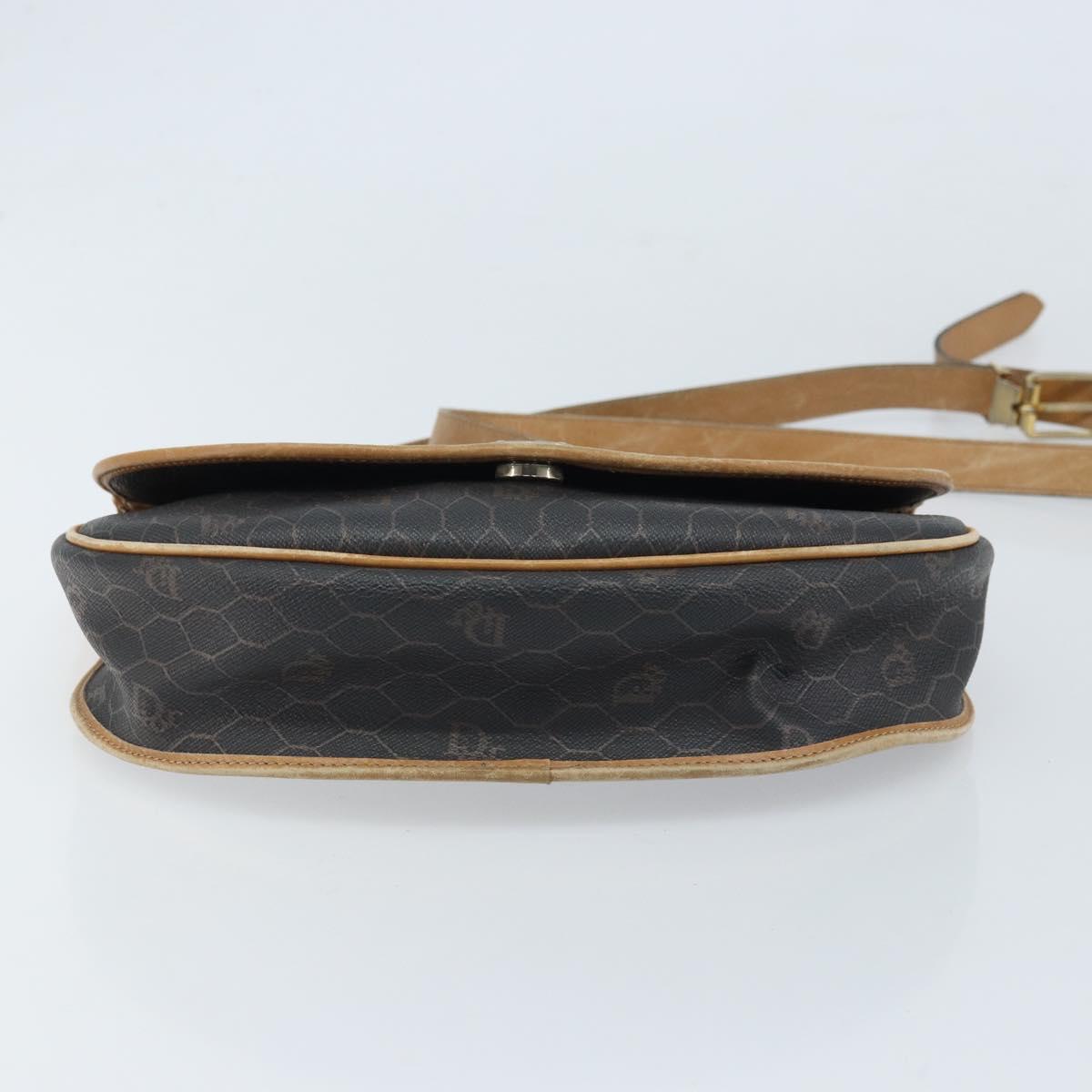 Christian Dior Honeycomb Canvas Shoulder Bag PVC Black Gold Auth 172089