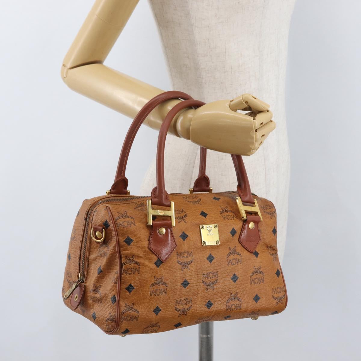 MCM Vicetos Logogram Hand Bag PVC Leather Brown Gold Auth 172090