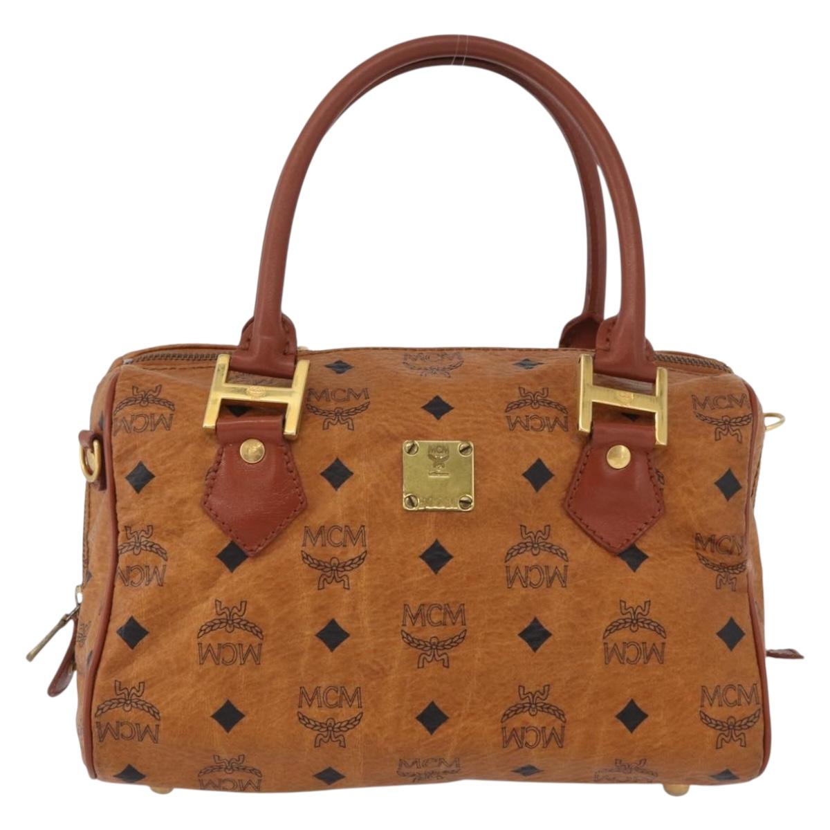 MCM Vicetos Logogram Hand Bag PVC Leather Brown Gold Auth 172090