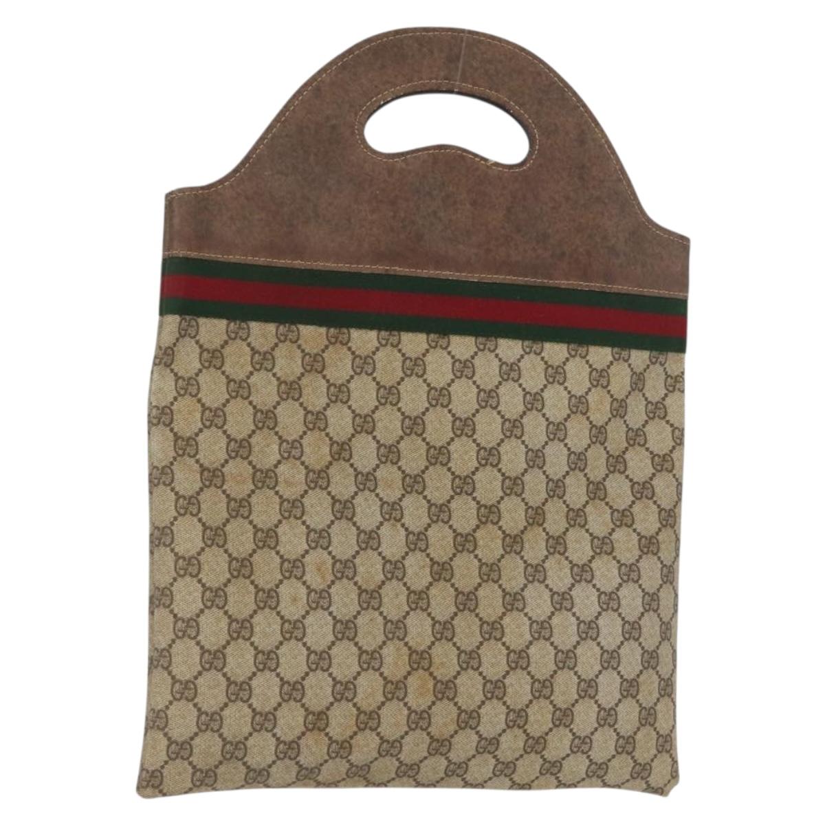 GUCCI GG Supreme Web Sherry Line Hand Bag PVC Beige Red Green Auth 172091