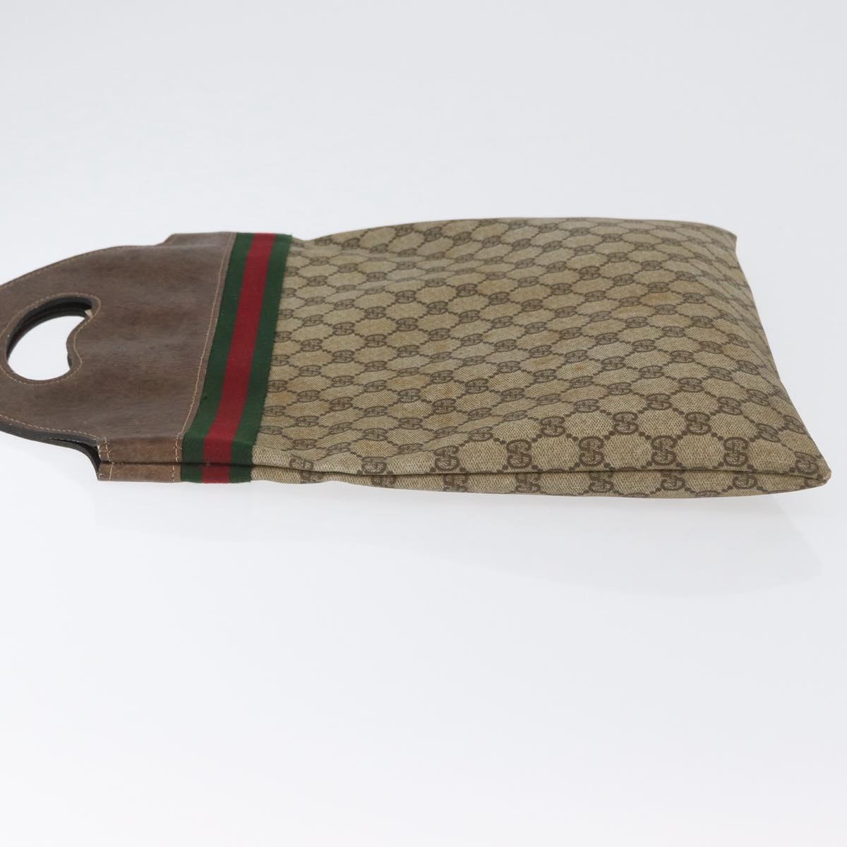 GUCCI GG Supreme Web Sherry Line Hand Bag PVC Beige Red Green Auth 172091