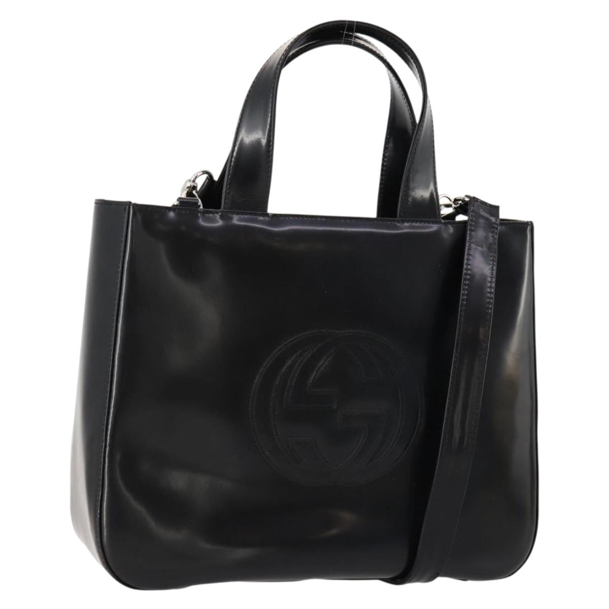 GUCCI Hand Bag Patent leather 2way Black Silver 000 1013 0504 Auth 172095