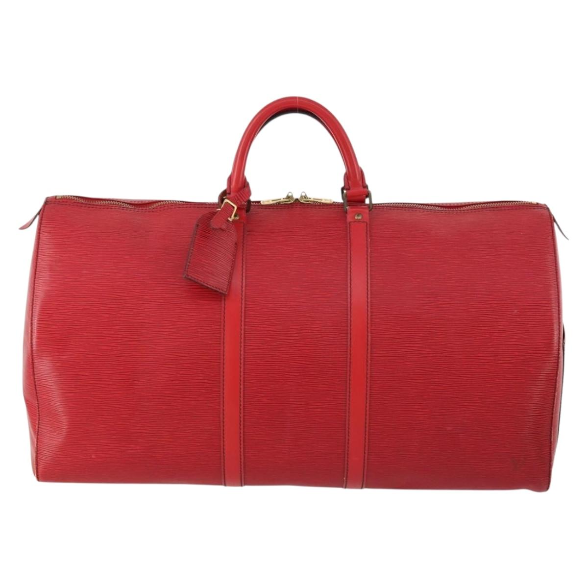 LOUIS VUITTON Epi Keepall 55 Boston Bag Red M42957 LV Auth 172098A