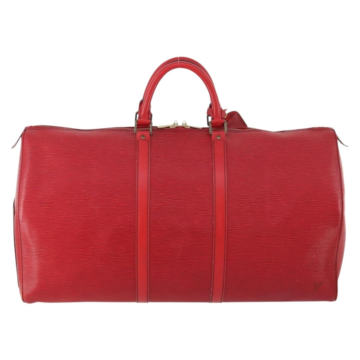 LOUIS VUITTON Epi Keepall 55 Boston Bag Red M42957 LV Auth 172098A