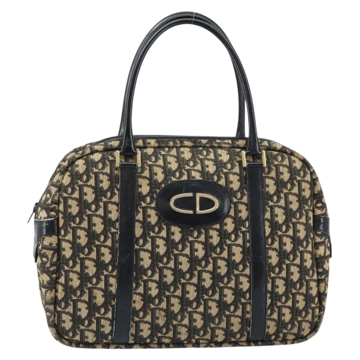 Christian Dior Trotter Canvas Hand Bag Black Gold Auth 172135