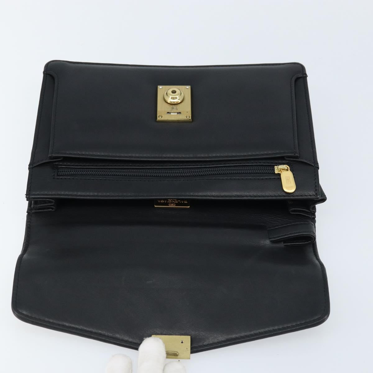 BALENCIAGA Clutch Bag Leather Black Gold Auth 172150