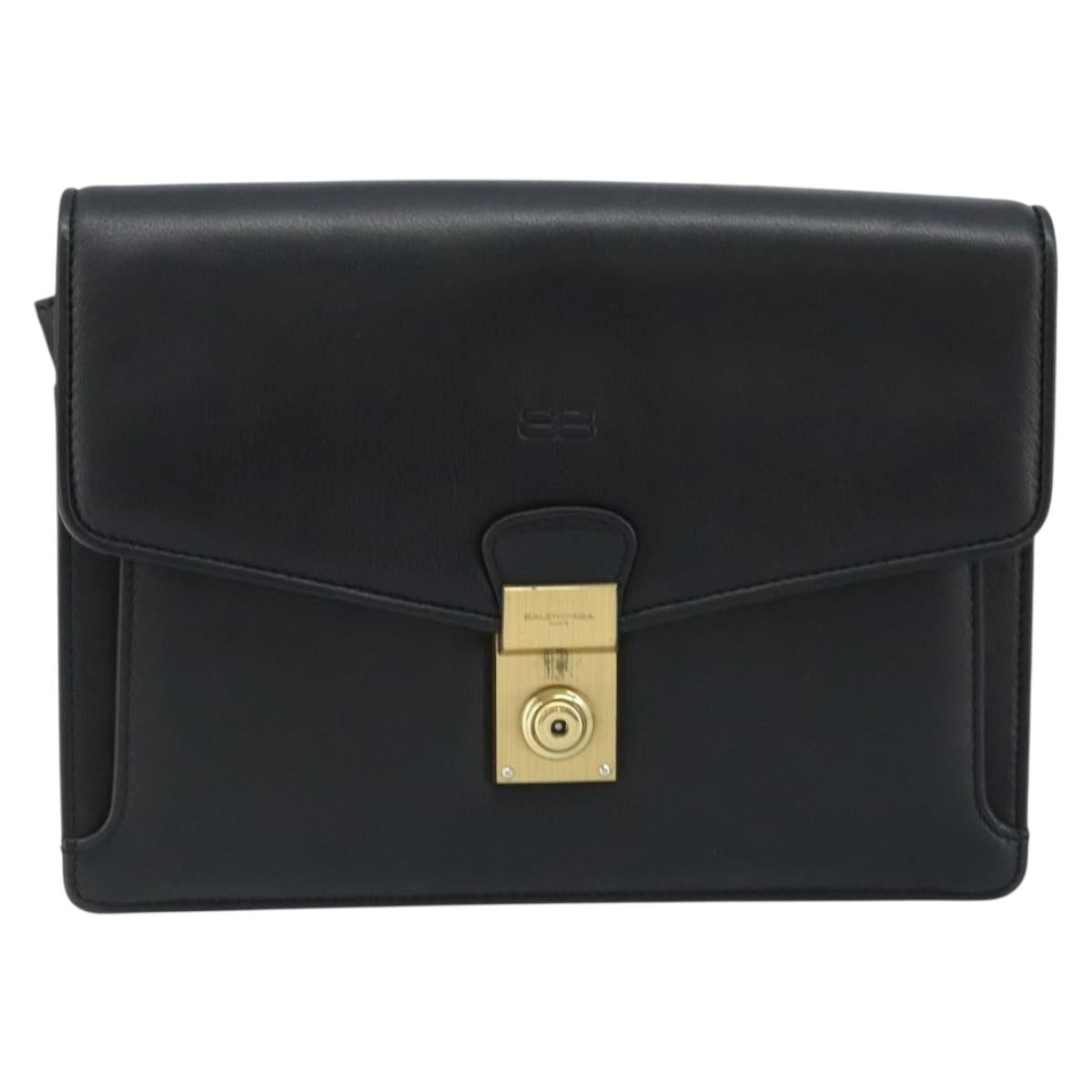 BALENCIAGA Clutch Bag Leather Black Gold Auth 172150