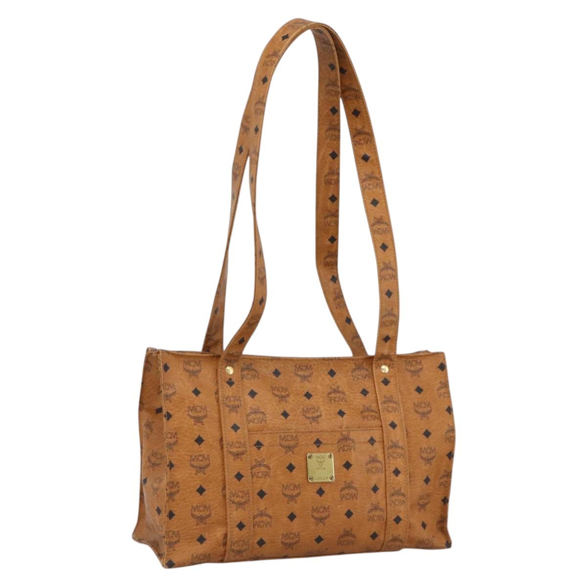 MCM Vicetos Logogram Shoulder Bag PVC Leather Brown Gold Auth 172151