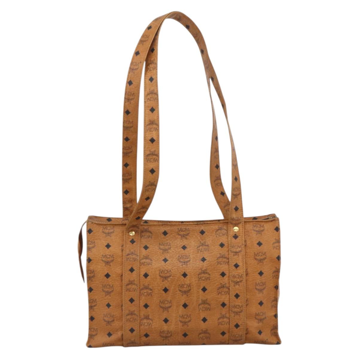 MCM Vicetos Logogram Shoulder Bag PVC Leather Brown Gold Auth 172151