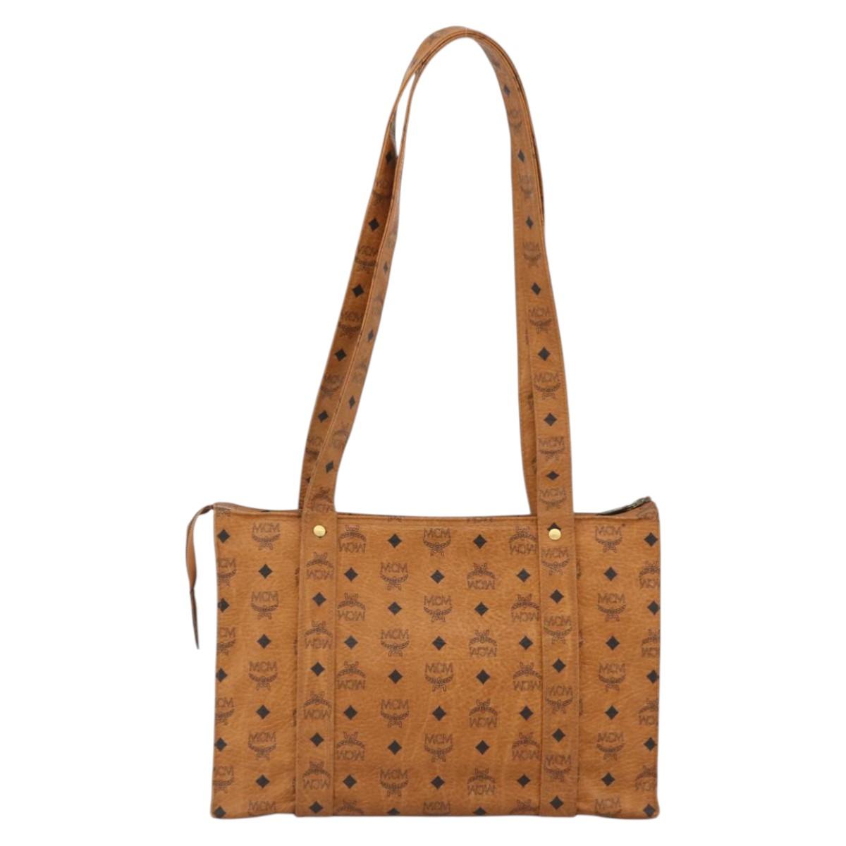 MCM Vicetos Logogram Shoulder Bag PVC Leather Brown Gold Auth 172152