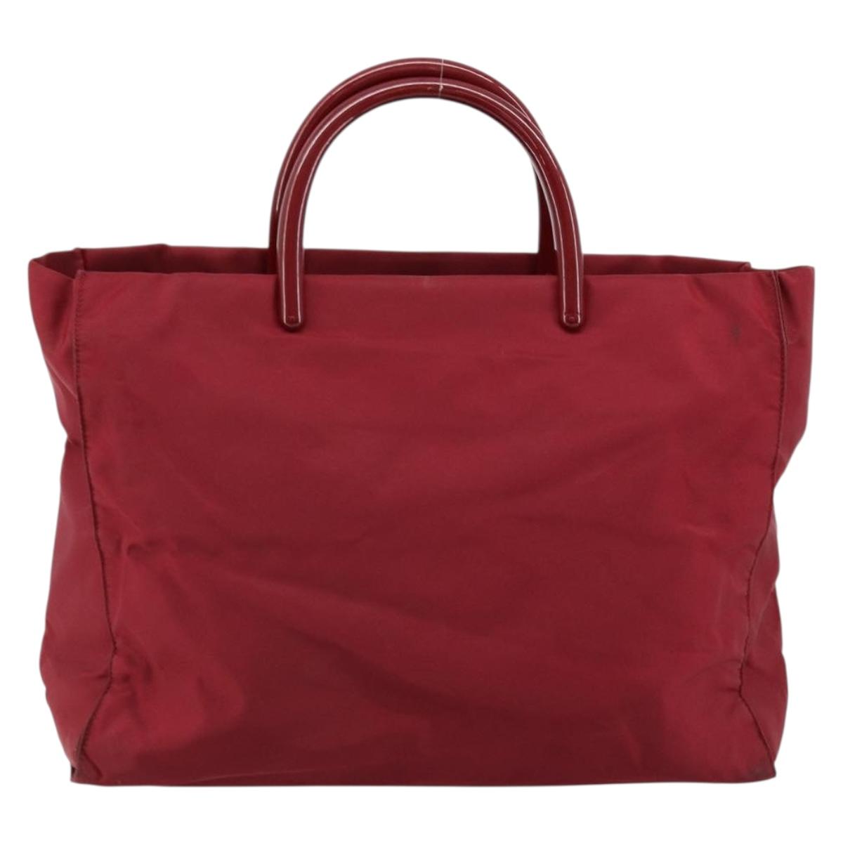 PRADA Hand Bag Nylon Red Silver Auth 172162