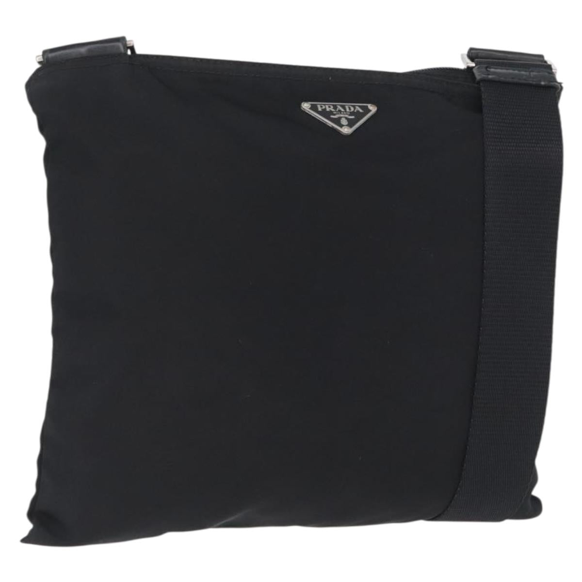 PRADA Shoulder Bag Nylon Silver Black Auth 172164A