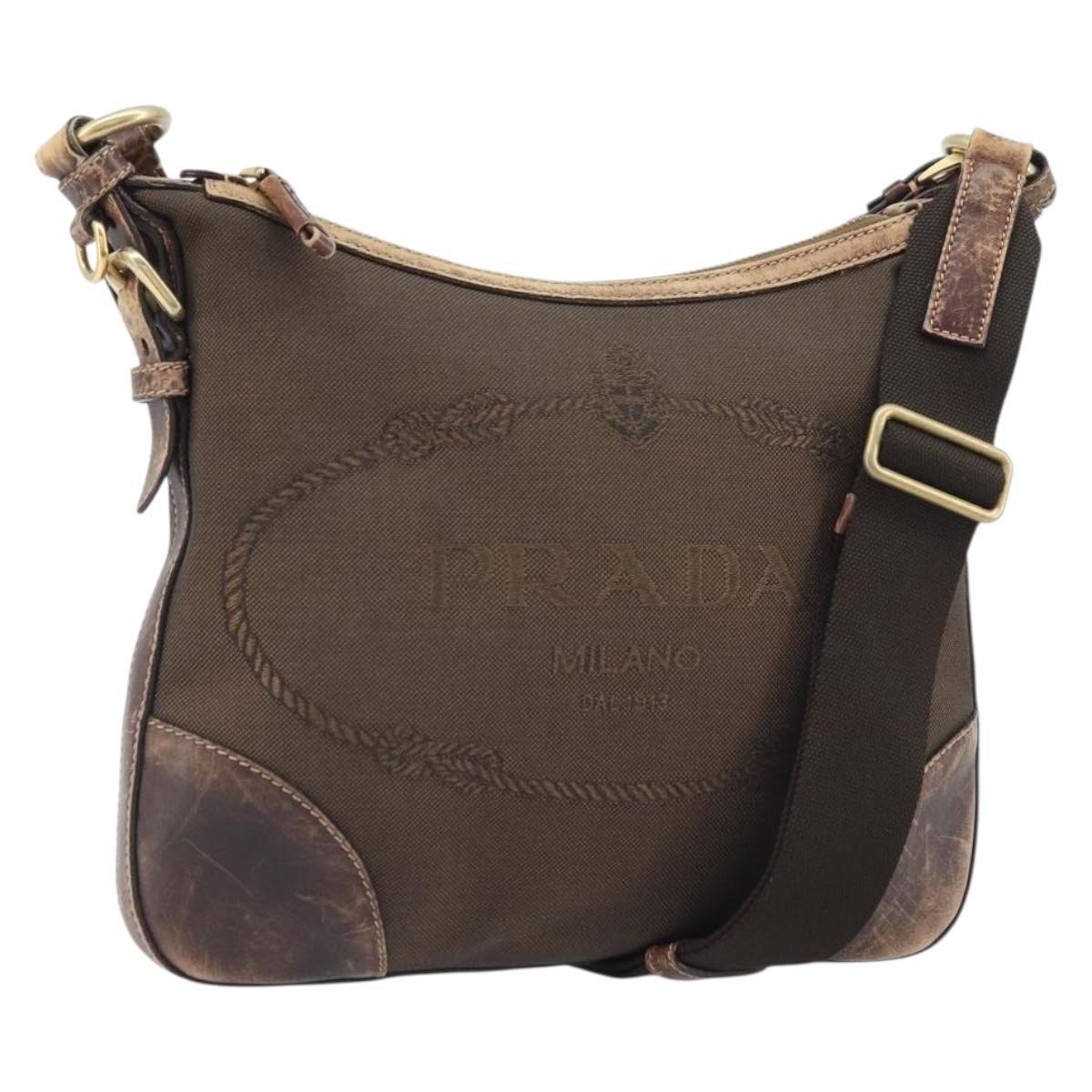 PRADA Shoulder Bag Canvas Brown Gold Auth 172166