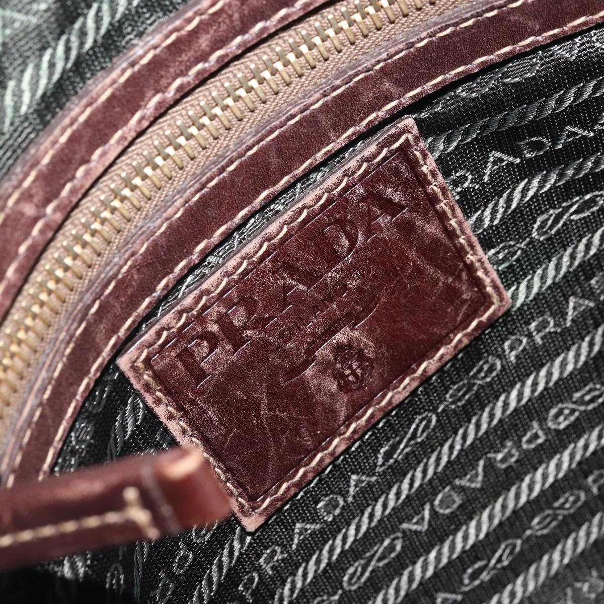 PRADA Shoulder Bag Canvas Brown Gold Auth 172166