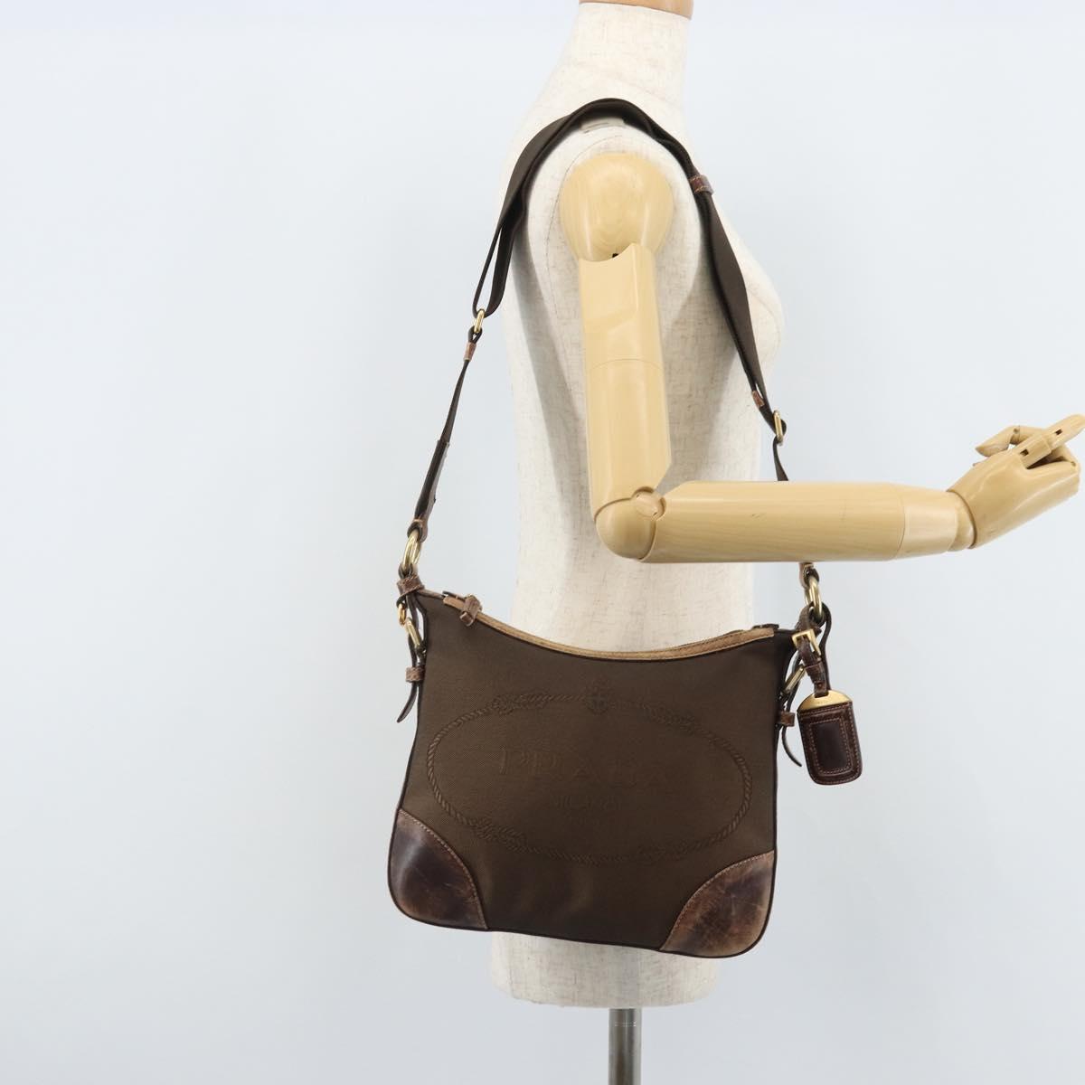 PRADA Shoulder Bag Canvas Brown Gold Auth 172166