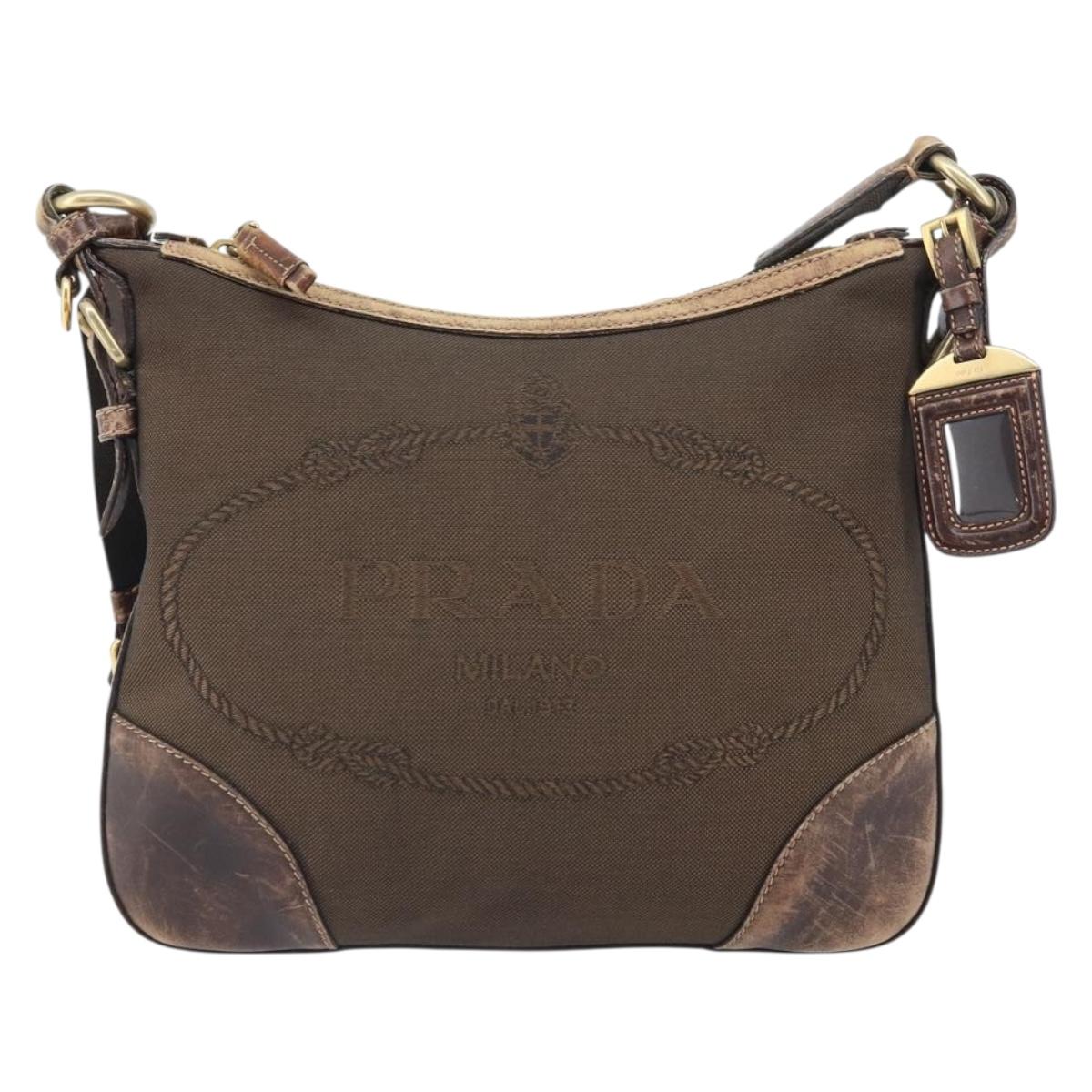PRADA Shoulder Bag Canvas Brown Gold Auth 172166