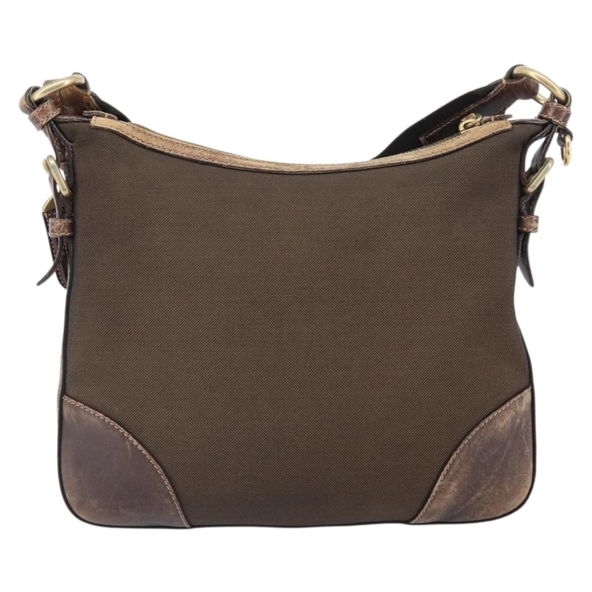 PRADA Shoulder Bag Canvas Brown Gold Auth 172166
