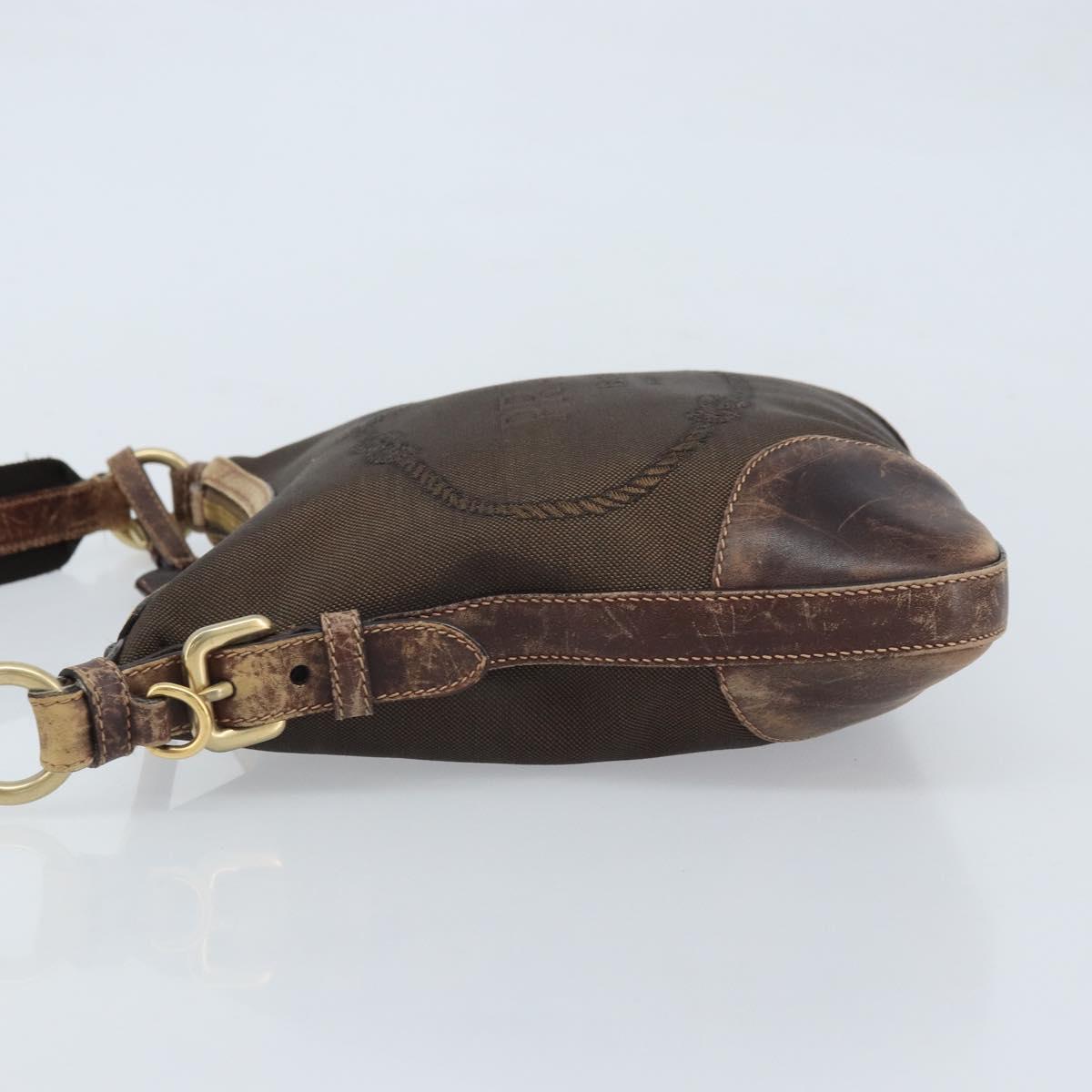 PRADA Shoulder Bag Canvas Brown Gold Auth 172166