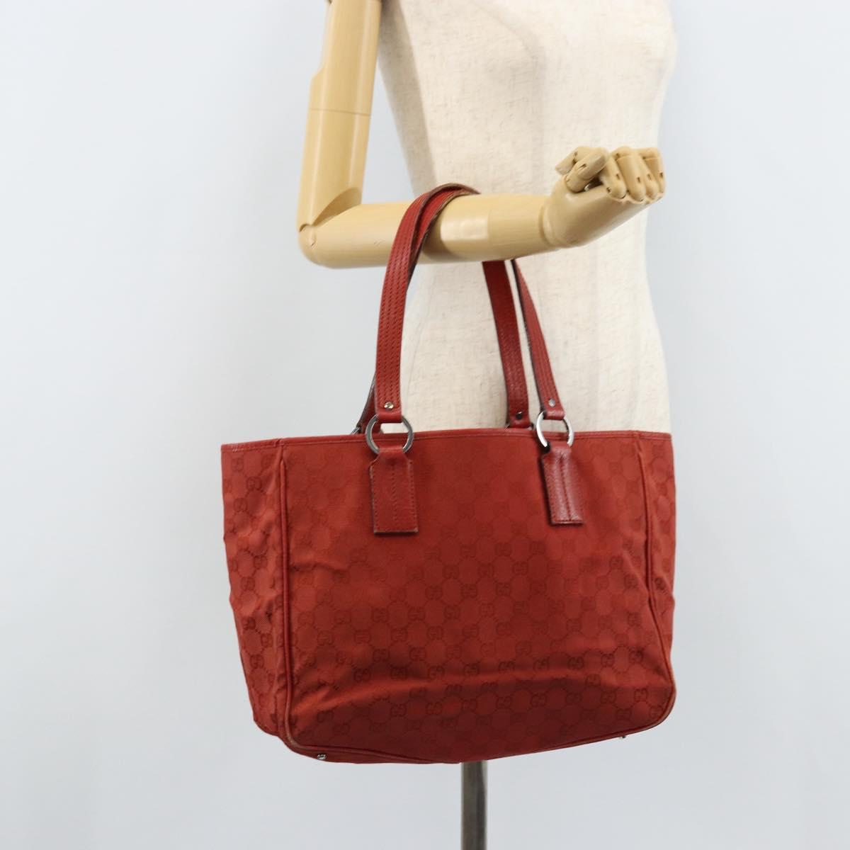 GUCCI GG Canvas Hand Bag Red Silver 113017 Auth 172168