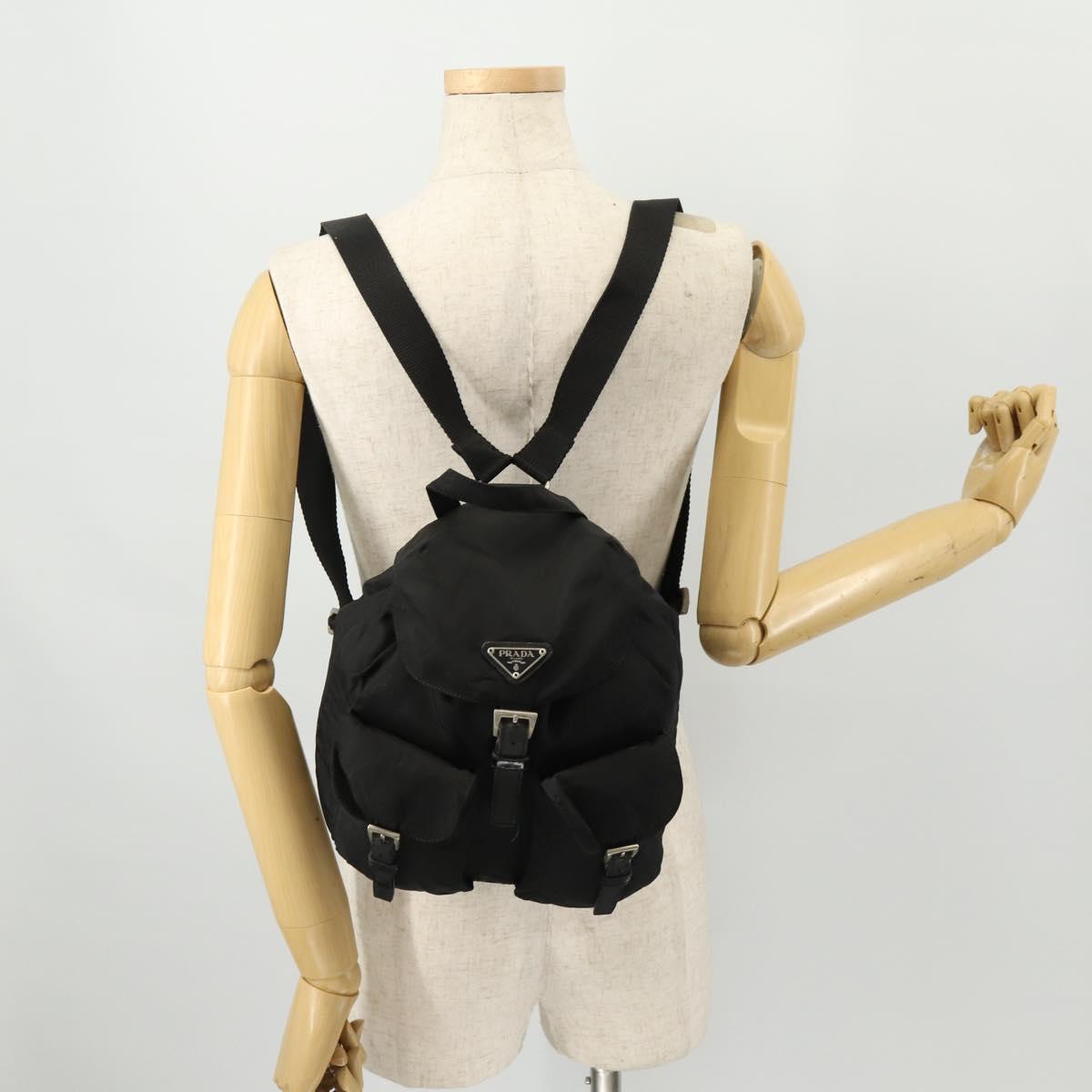 PRADA Backpack Nylon Silver Black Auth 172169