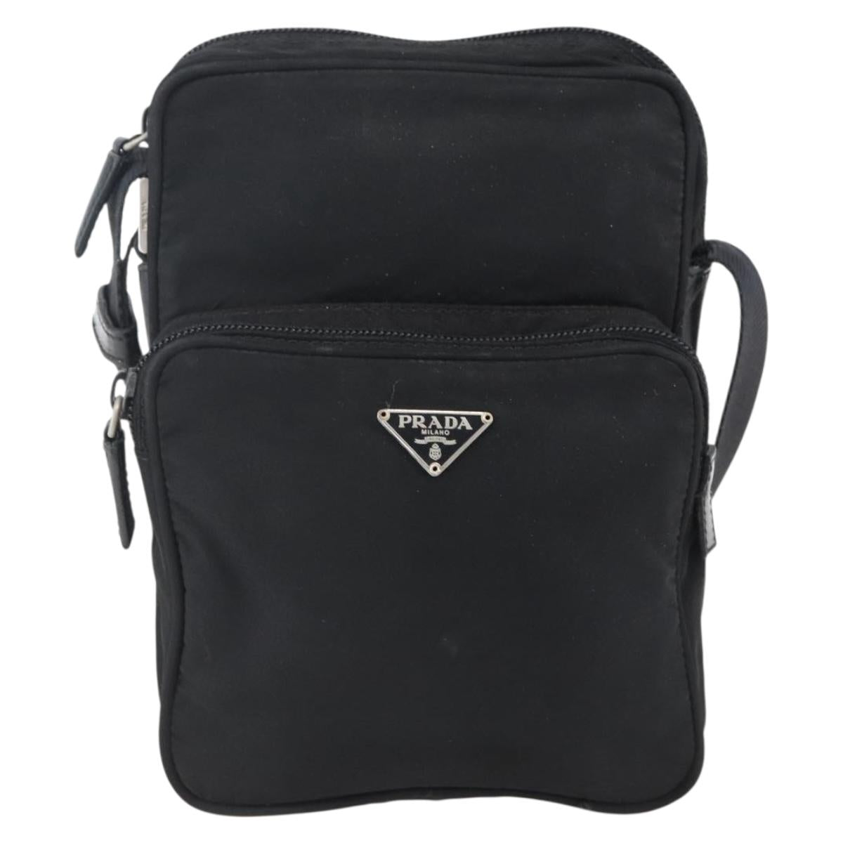 PRADA Shoulder Bag Nylon Silver Black Auth 172170