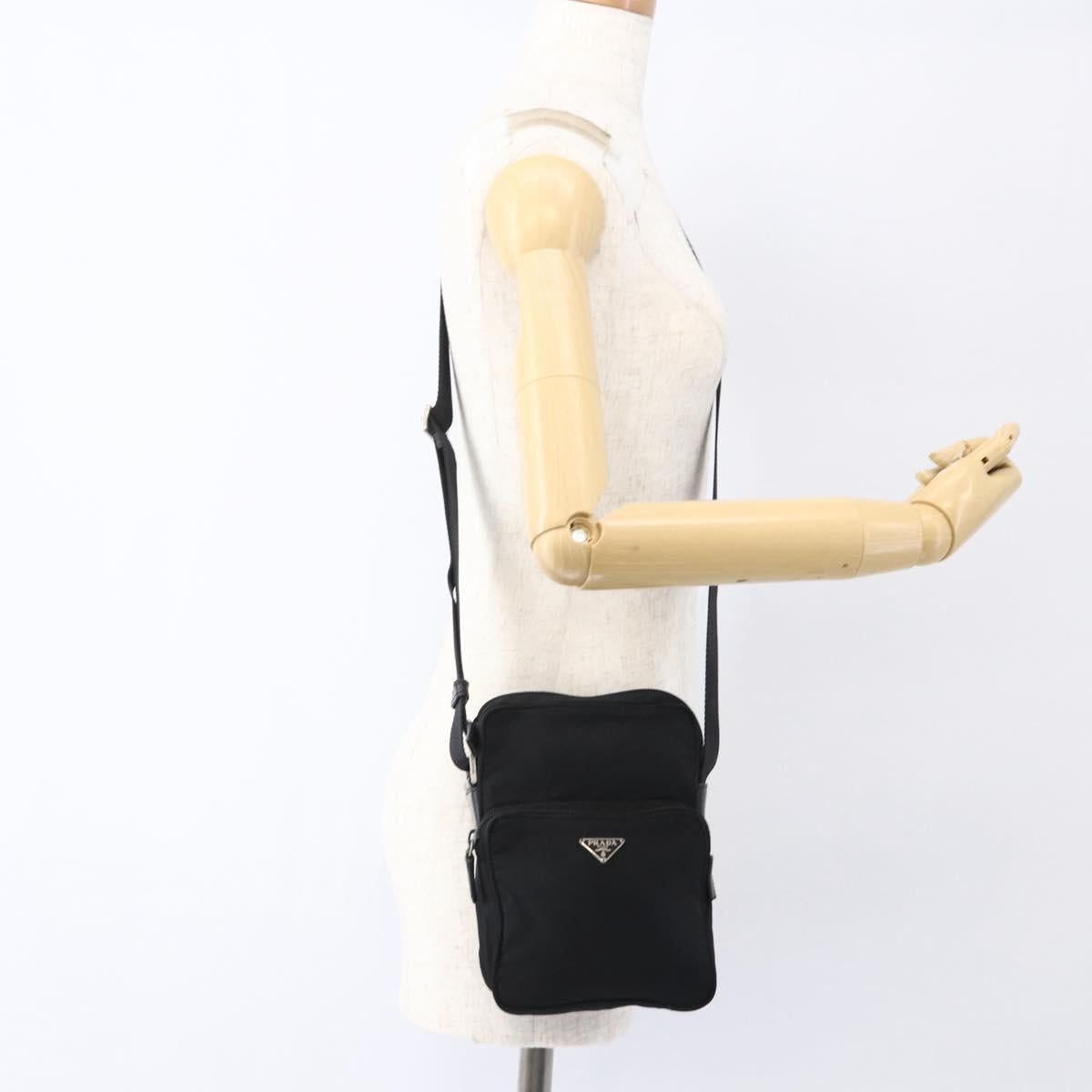 PRADA Shoulder Bag Nylon Silver Black Auth 172170