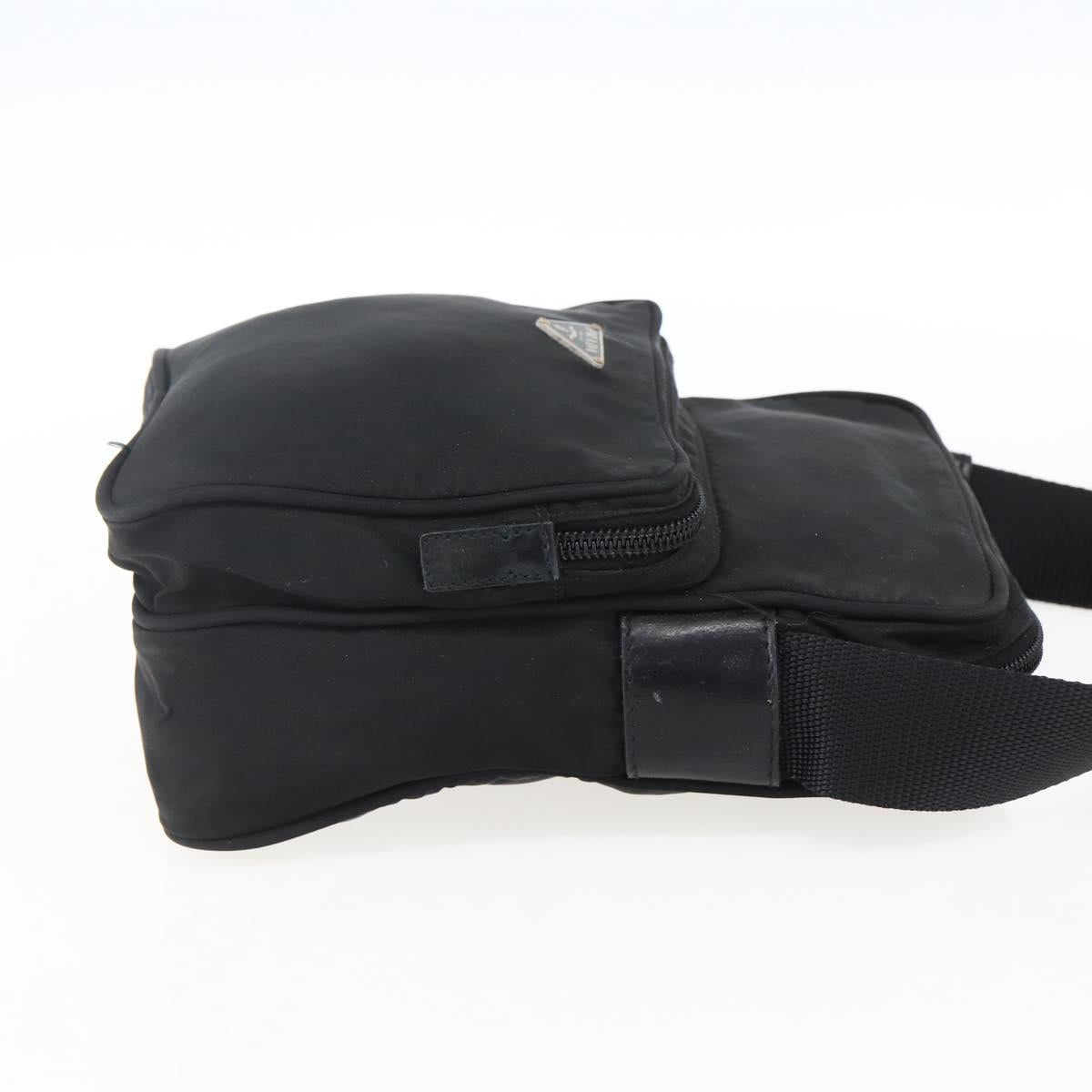 PRADA Shoulder Bag Nylon Silver Black Auth 172170