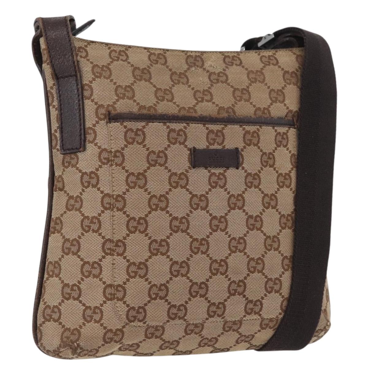 GUCCI GG Canvas Shoulder Bag Beige Silver 122793 Auth 172173