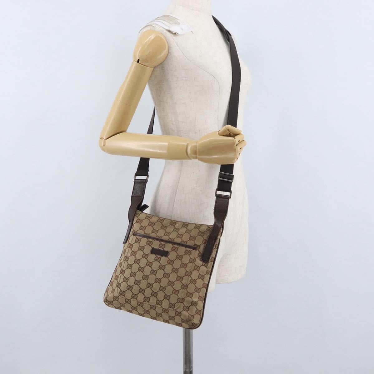 GUCCI GG Canvas Shoulder Bag Beige Silver 122793 Auth 172173