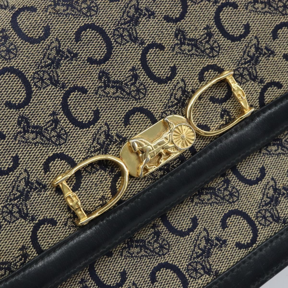 CELINE C Sulky Shoulder Bag Canvas Navy Gold Auth 172177