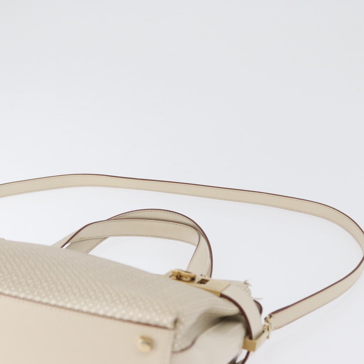 Salvatore Ferragamo Gancini Hand Bag Leather 2way Ivory Gold Auth 172181