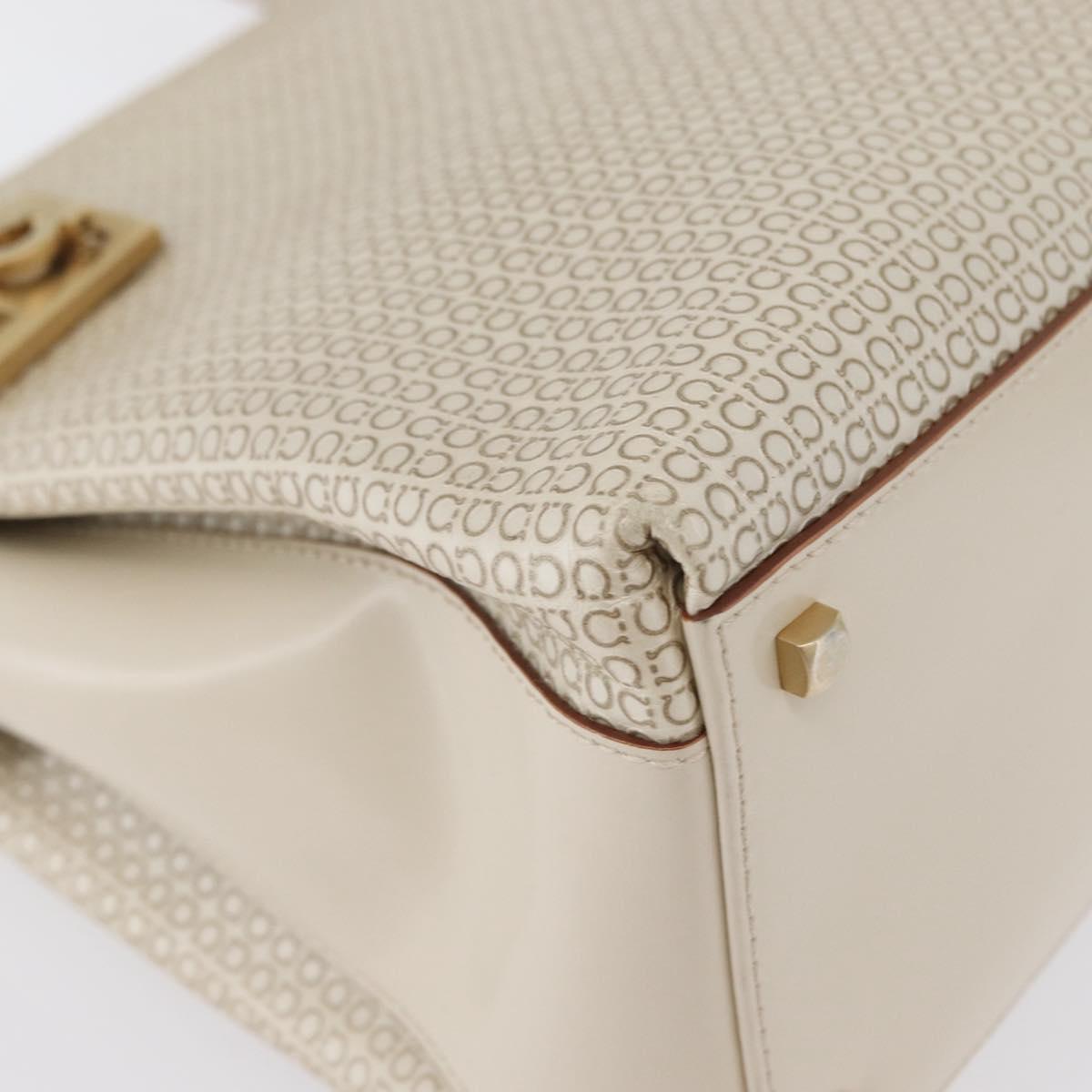 Salvatore Ferragamo Gancini Hand Bag Leather 2way Ivory Gold Auth 172181