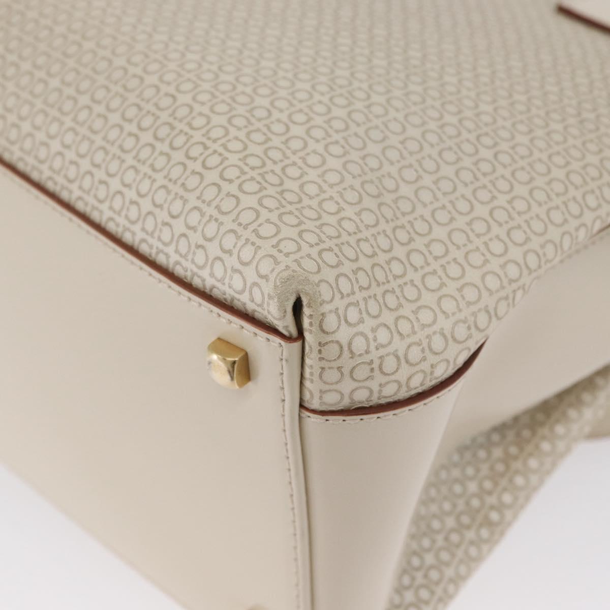 Salvatore Ferragamo Gancini Hand Bag Leather 2way Ivory Gold Auth 172181